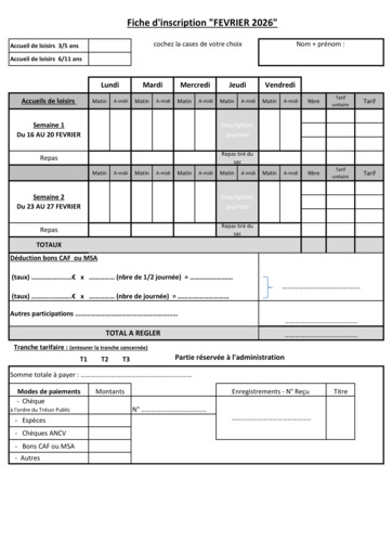 Fiche d'inscription Février 2026