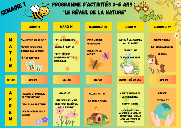 Programme d'activités vacances d'avril 2026