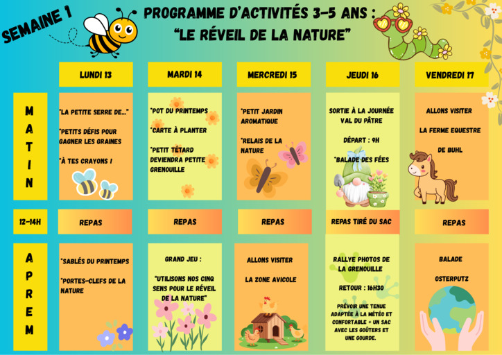 Programme d'activités vacances d'avril 2026