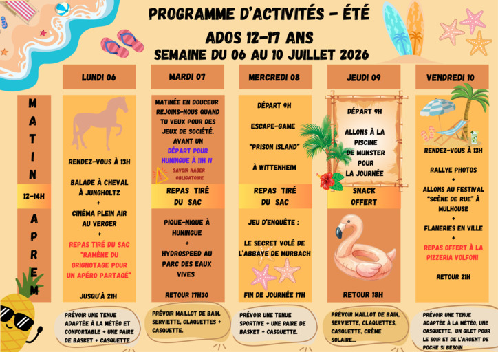 Programme d'activités ADOS - vacances été 2026